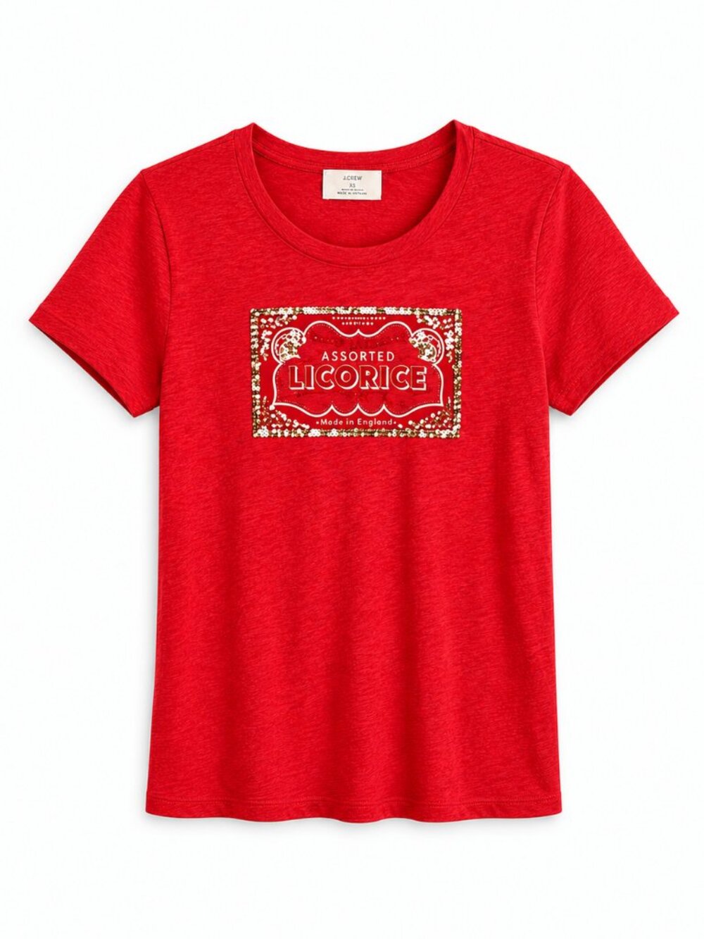 NWT J.Crew Rare Licorice Graphic Tee S | Melon Pink Linen Tee | Gold Sequin Embe